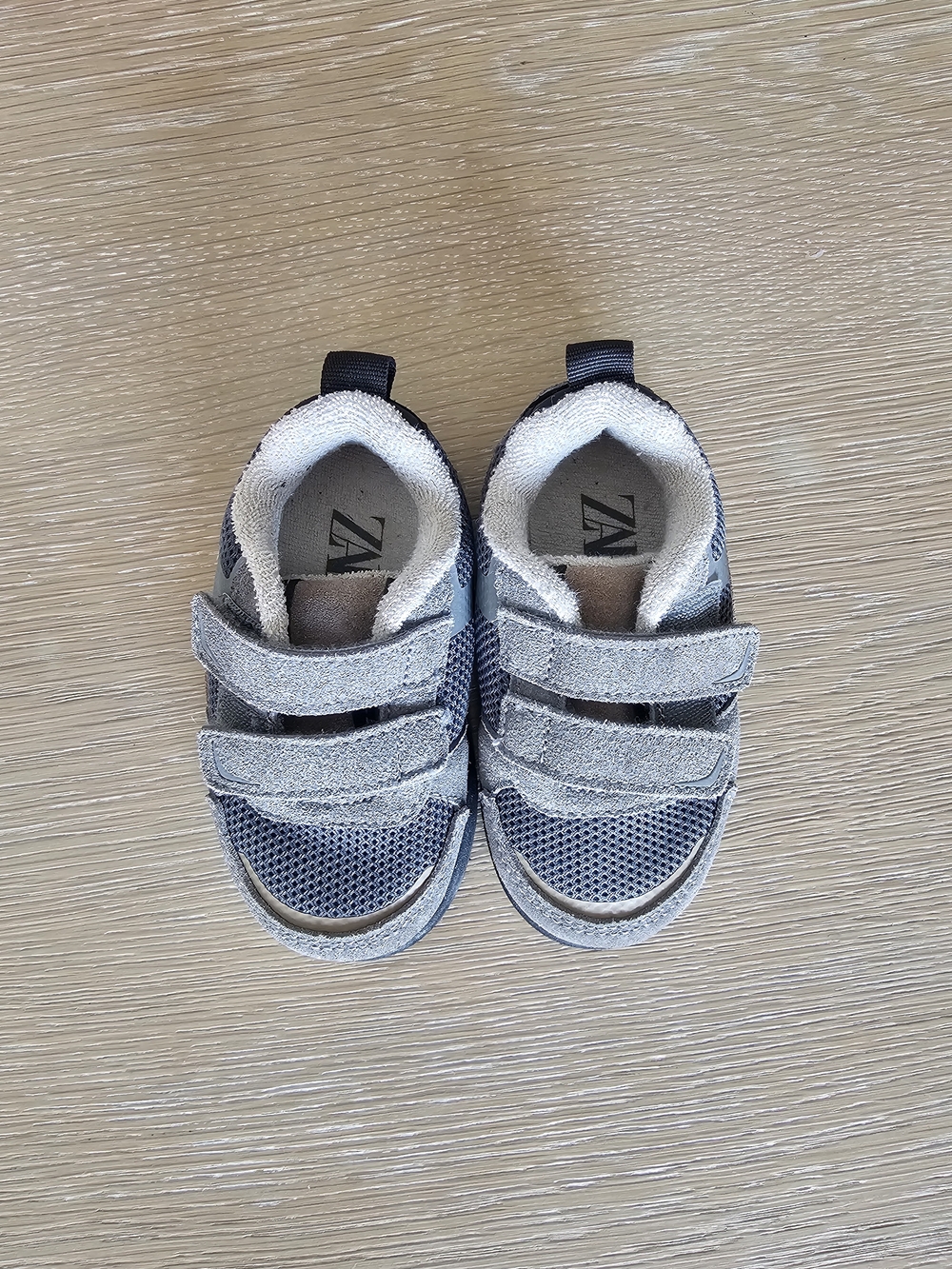 Zara Gray and Navy Kids Double-Strap Sneakers